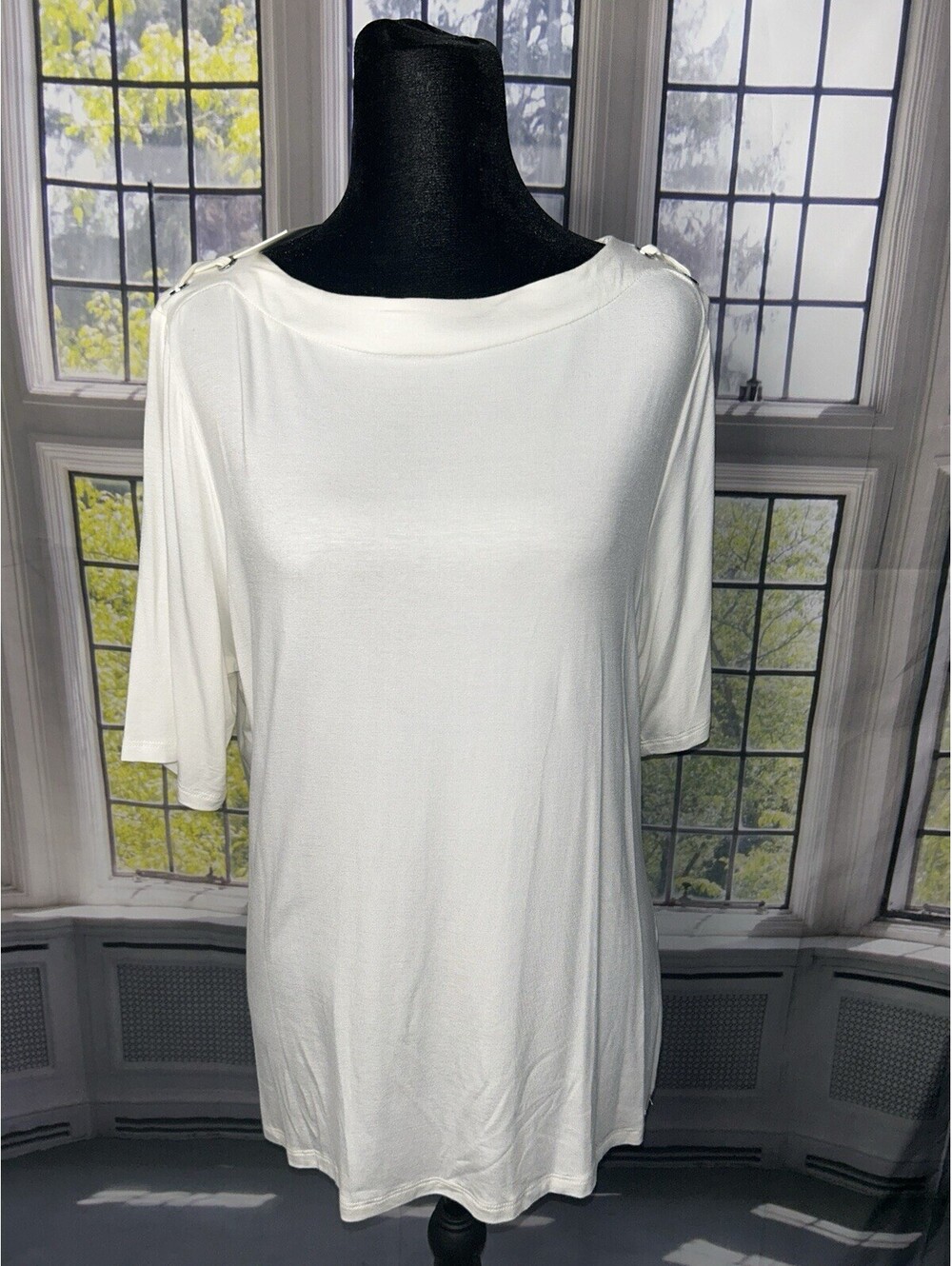 Calvin Klein Womens Ivory 3/4 Sleeve Tunic Blouse Back Zip NWT MSRP $59.50